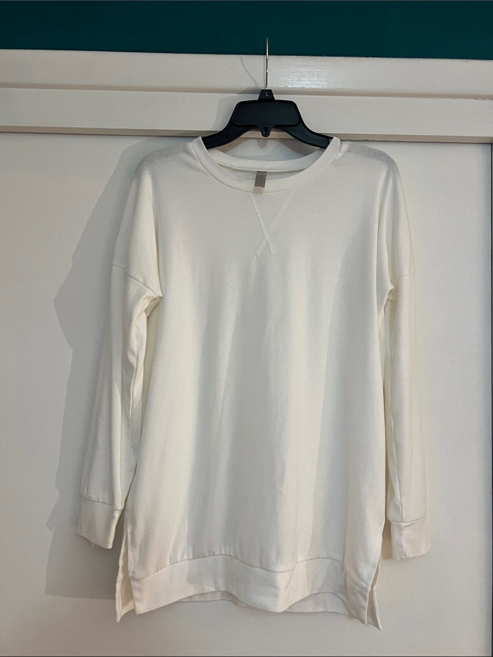 Women's White Crewneck Long Sleeve Tunic Top Great for Leggings